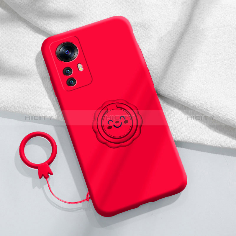 Custodia Silicone Ultra Sottile Morbida Cover con Magnetico Anello Supporto per Xiaomi Mi 12T Pro 5G Rosso