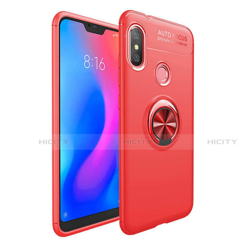 Custodia Silicone Ultra Sottile Morbida Cover con Magnetico Anello Supporto per Xiaomi Mi A2 Lite Rosso