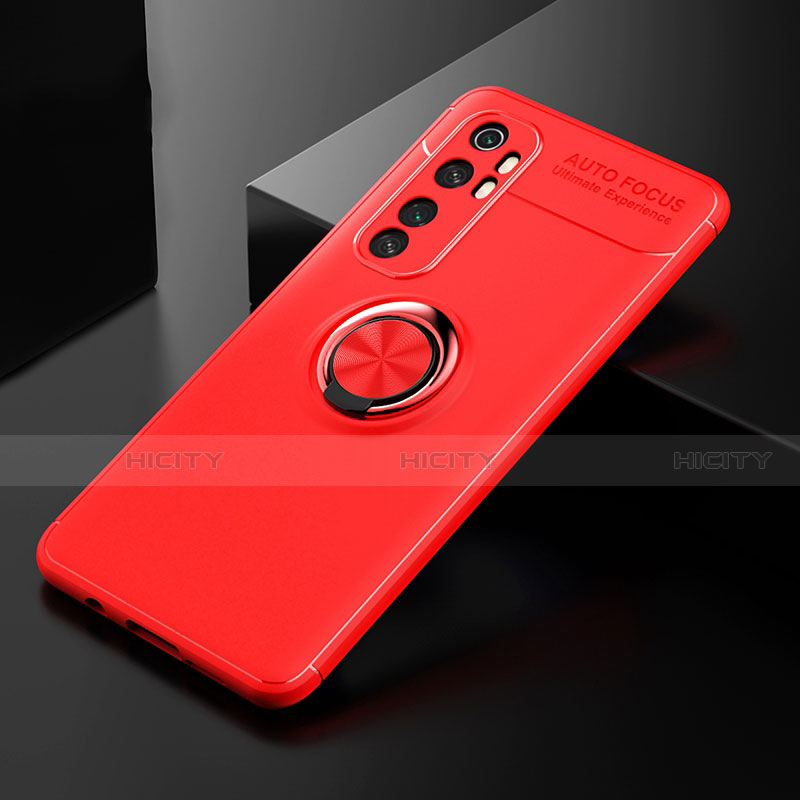 Custodia Silicone Ultra Sottile Morbida Cover con Magnetico Anello Supporto per Xiaomi Mi Note 10 Lite Rosso