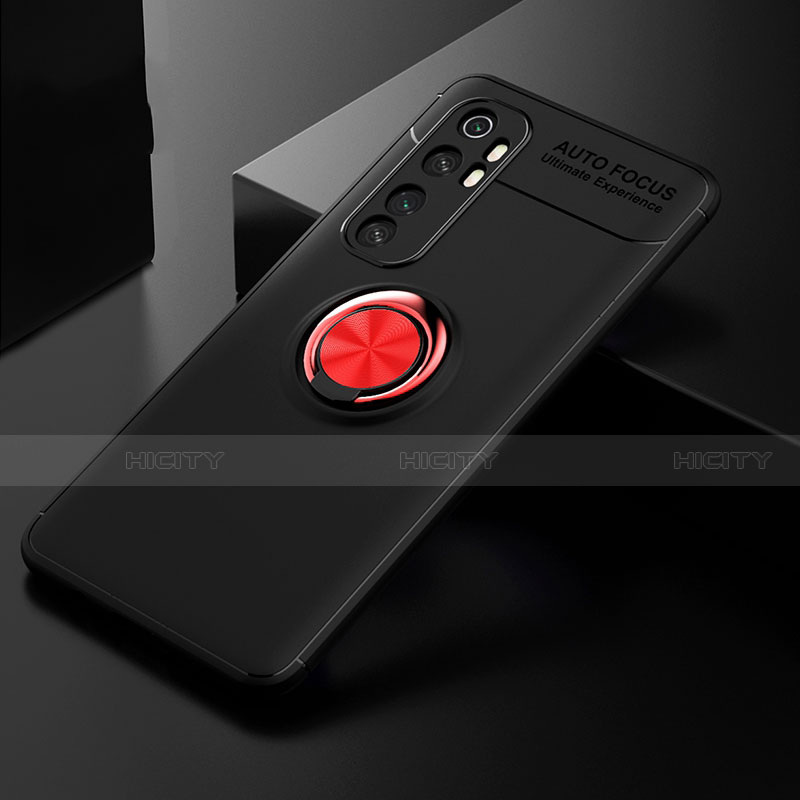 Custodia Silicone Ultra Sottile Morbida Cover con Magnetico Anello Supporto per Xiaomi Mi Note 10 Lite Rosso e Nero