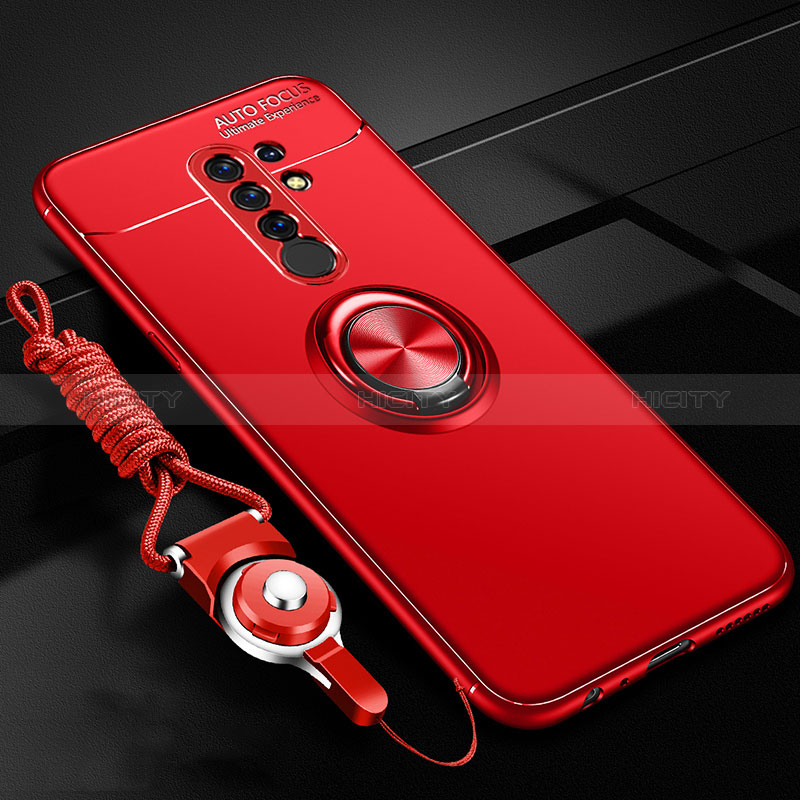 Custodia Silicone Ultra Sottile Morbida Cover con Magnetico Anello Supporto per Xiaomi Poco M2 Rosso