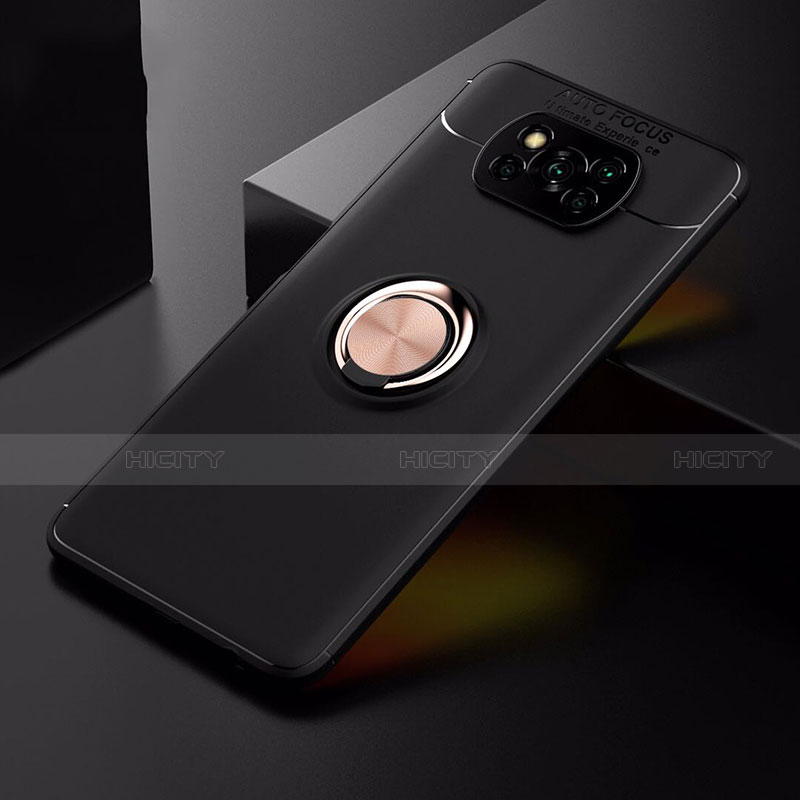 Custodia Silicone Ultra Sottile Morbida Cover con Magnetico Anello Supporto per Xiaomi Poco X3 Pro Oro e Nero