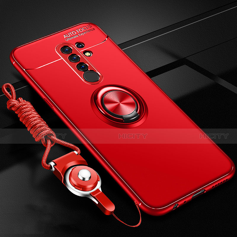 Custodia Silicone Ultra Sottile Morbida Cover con Magnetico Anello Supporto per Xiaomi Redmi 9 Prime India Rosso