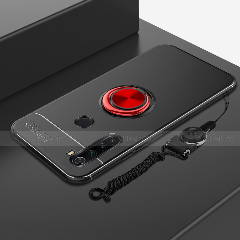 Custodia Silicone Ultra Sottile Morbida Cover con Magnetico Anello Supporto per Xiaomi Redmi Note 8 (2021) Rosso e Nero