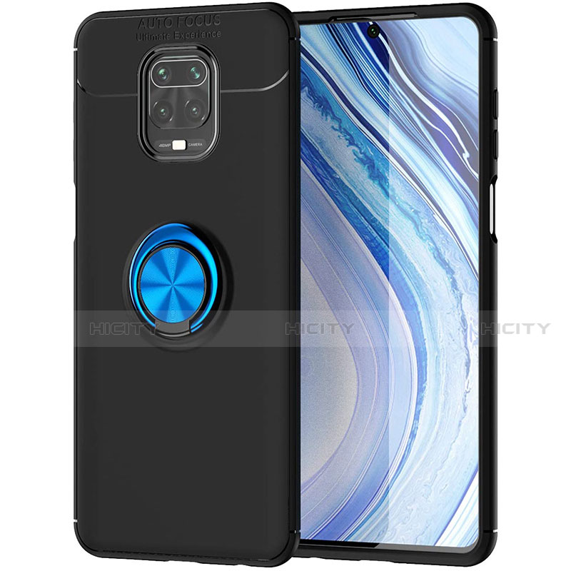 Custodia Silicone Ultra Sottile Morbida Cover con Magnetico Anello Supporto per Xiaomi Redmi Note 9 Pro Max Blu e Nero