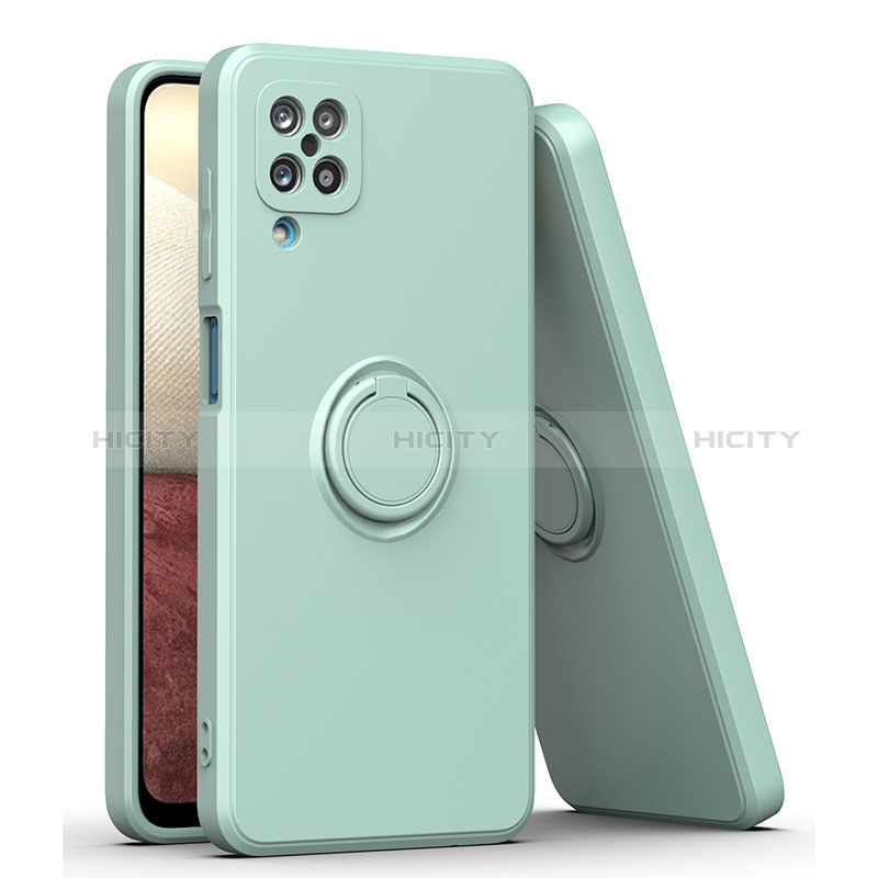 Custodia Silicone Ultra Sottile Morbida Cover con Magnetico Anello Supporto QW1 per Samsung Galaxy A12 5G Verde Pastello