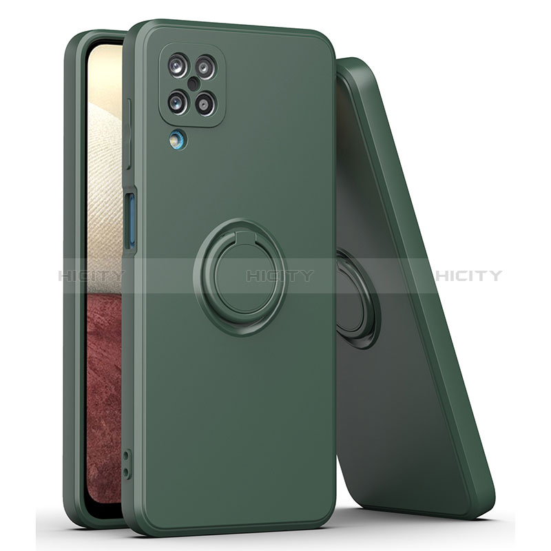 Custodia Silicone Ultra Sottile Morbida Cover con Magnetico Anello Supporto QW1 per Samsung Galaxy A12 Nacho Verde Notte