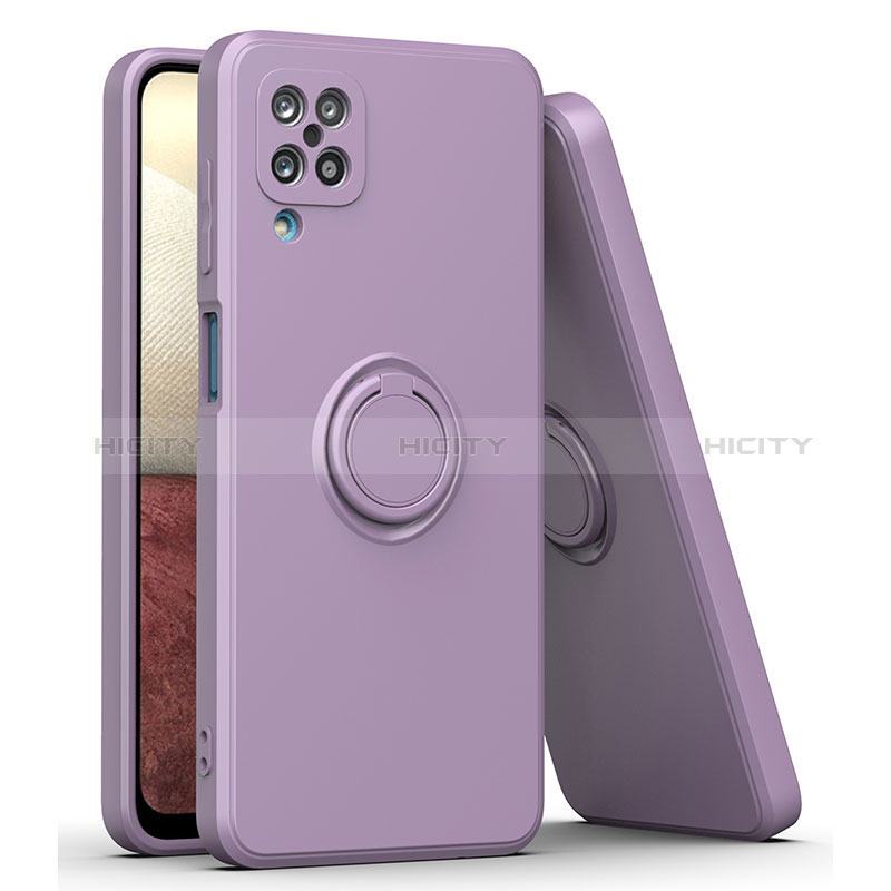 Custodia Silicone Ultra Sottile Morbida Cover con Magnetico Anello Supporto QW1 per Samsung Galaxy A12 Nacho Viola