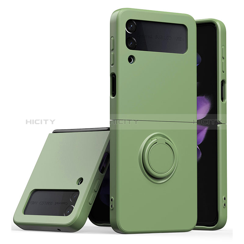 Custodia Silicone Ultra Sottile Morbida Cover con Magnetico Anello Supporto QW1 per Samsung Galaxy Z Flip3 5G Verde