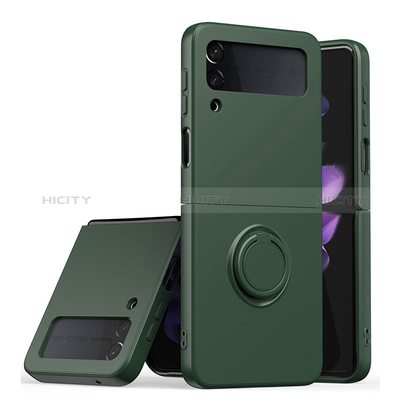 Custodia Silicone Ultra Sottile Morbida Cover con Magnetico Anello Supporto QW1 per Samsung Galaxy Z Flip3 5G Verde Notte