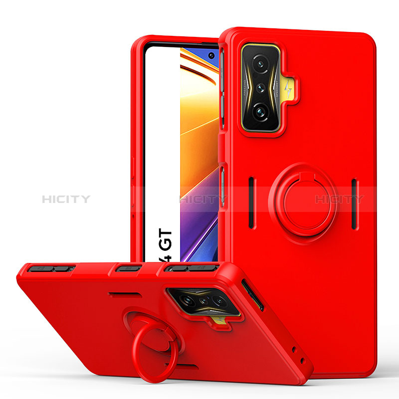 Custodia Silicone Ultra Sottile Morbida Cover con Magnetico Anello Supporto QW1 per Xiaomi Poco F4 GT 5G Rosso