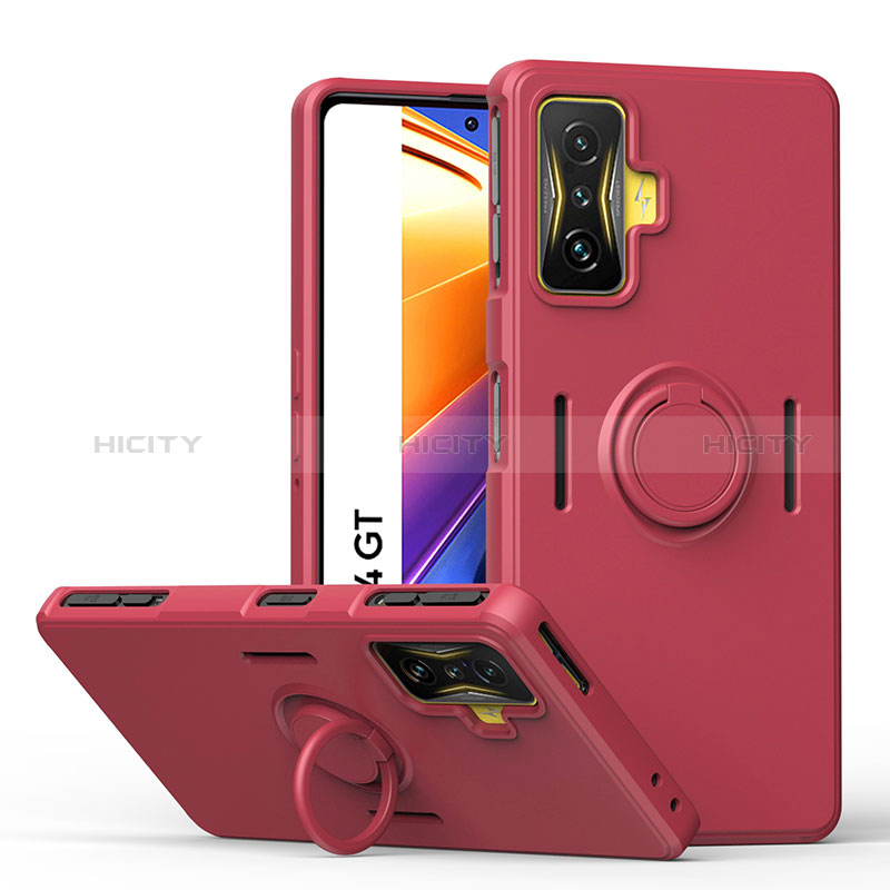 Custodia Silicone Ultra Sottile Morbida Cover con Magnetico Anello Supporto QW1 per Xiaomi Poco F4 GT 5G Rosso Rosa