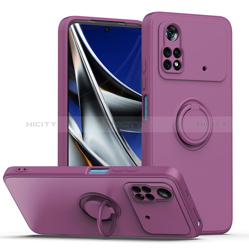 Custodia Silicone Ultra Sottile Morbida Cover con Magnetico Anello Supporto QW1 per Xiaomi Poco M4 Pro 4G Viola