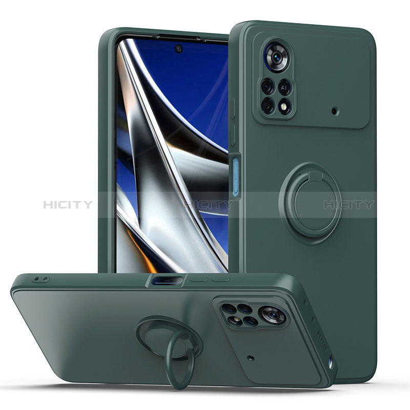 Custodia Silicone Ultra Sottile Morbida Cover con Magnetico Anello Supporto QW1 per Xiaomi Poco X4 Pro 5G Verde Notte