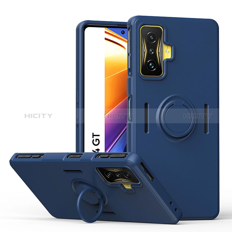 Custodia Silicone Ultra Sottile Morbida Cover con Magnetico Anello Supporto QW1 per Xiaomi Redmi K50 Gaming 5G Blu