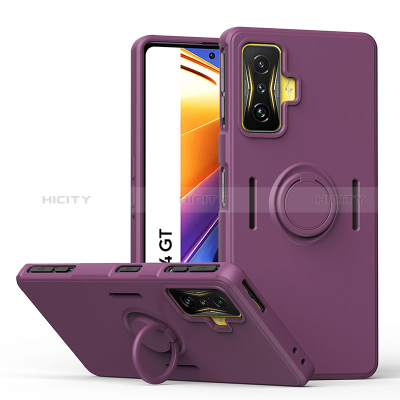 Custodia Silicone Ultra Sottile Morbida Cover con Magnetico Anello Supporto QW1 per Xiaomi Redmi K50 Gaming 5G Viola