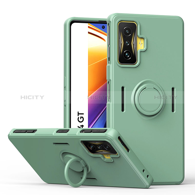 Custodia Silicone Ultra Sottile Morbida Cover con Magnetico Anello Supporto QW1 per Xiaomi Redmi K50 Gaming AMG F1 5G Verde Pastello