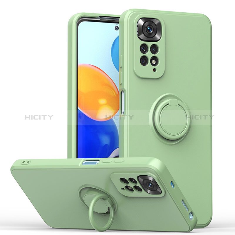 Custodia Silicone Ultra Sottile Morbida Cover con Magnetico Anello Supporto QW1 per Xiaomi Redmi Note 11 4G (2022) Verde Pastello