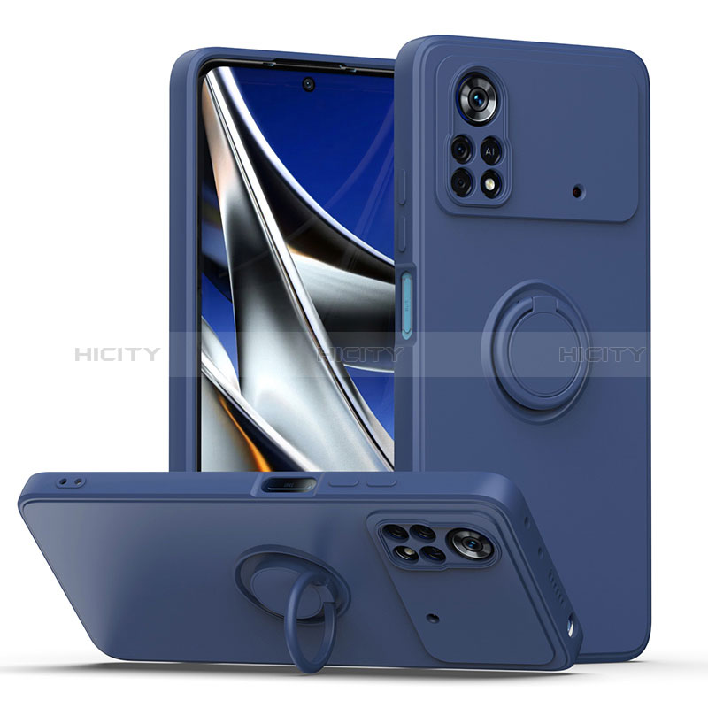 Custodia Silicone Ultra Sottile Morbida Cover con Magnetico Anello Supporto QW1 per Xiaomi Redmi Note 11E Pro 5G Blu