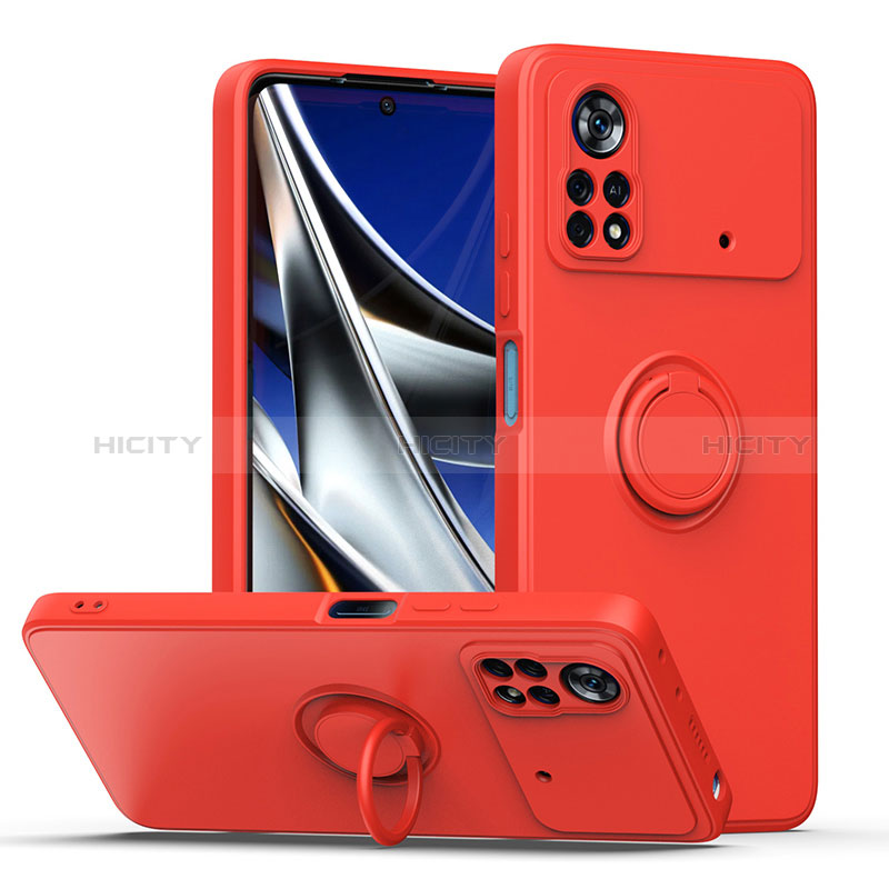 Custodia Silicone Ultra Sottile Morbida Cover con Magnetico Anello Supporto QW1 per Xiaomi Redmi Note 11E Pro 5G Rosso