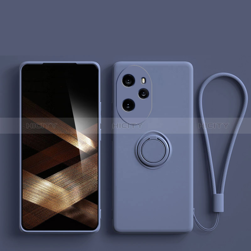 Custodia Silicone Ultra Sottile Morbida Cover con Magnetico Anello Supporto S01 per Huawei Honor 100 Pro 5G Grigio Lavanda