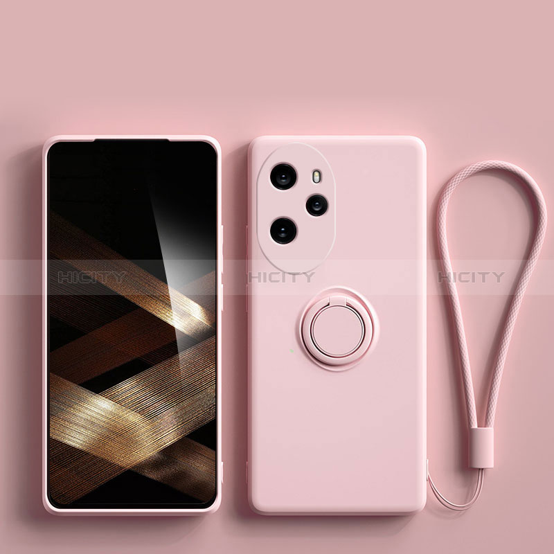 Custodia Silicone Ultra Sottile Morbida Cover con Magnetico Anello Supporto S01 per Huawei Honor 100 Pro 5G Rosa