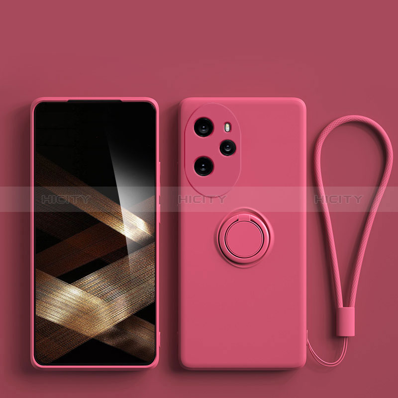 Custodia Silicone Ultra Sottile Morbida Cover con Magnetico Anello Supporto S01 per Huawei Honor 100 Pro 5G Rosa Caldo