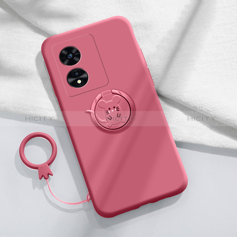 Custodia Silicone Ultra Sottile Morbida Cover con Magnetico Anello Supporto S01 per Huawei Honor X5 Plus Rosso