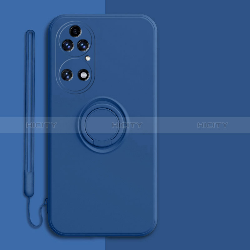 Custodia Silicone Ultra Sottile Morbida Cover con Magnetico Anello Supporto S01 per Huawei P50 Blu