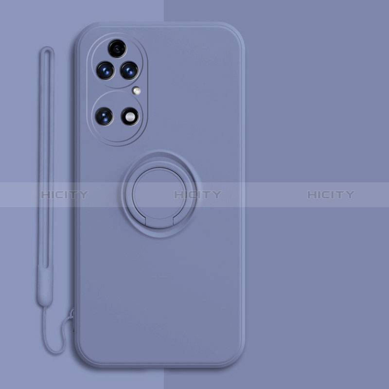 Custodia Silicone Ultra Sottile Morbida Cover con Magnetico Anello Supporto S01 per Huawei P50 Grigio Lavanda