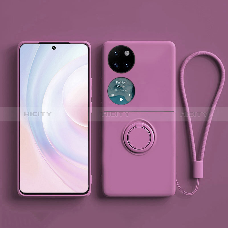 Custodia Silicone Ultra Sottile Morbida Cover con Magnetico Anello Supporto S01 per Huawei P60 Pocket Viola