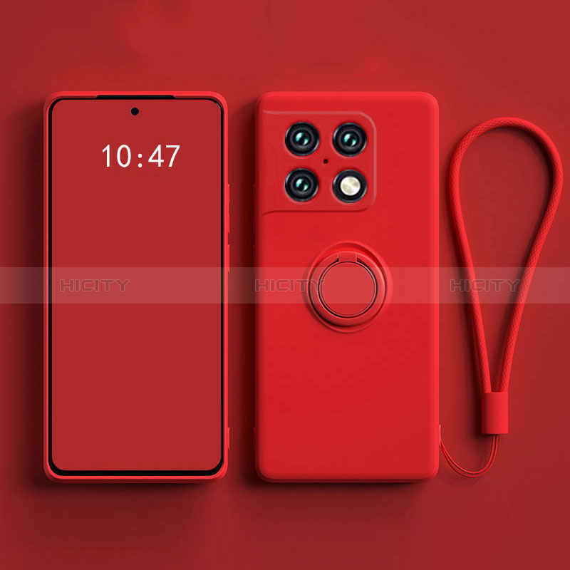 Custodia Silicone Ultra Sottile Morbida Cover con Magnetico Anello Supporto S01 per OnePlus 10 Pro 5G Rosso