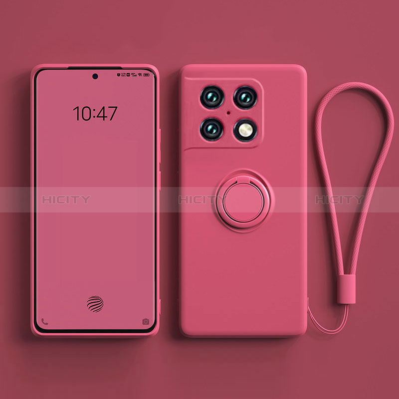 Custodia Silicone Ultra Sottile Morbida Cover con Magnetico Anello Supporto S01 per OnePlus 10 Pro 5G Rosso Rosa