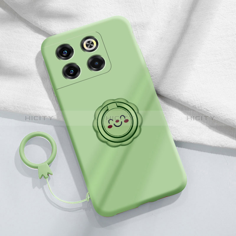 Custodia Silicone Ultra Sottile Morbida Cover con Magnetico Anello Supporto S01 per OnePlus 10T 5G Verde