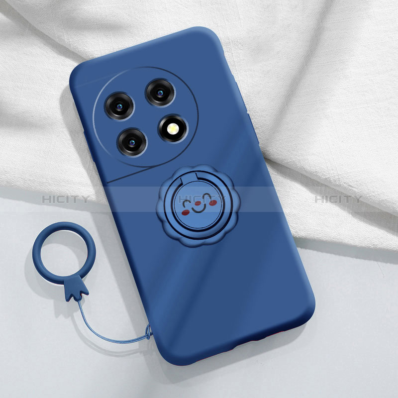 Custodia Silicone Ultra Sottile Morbida Cover con Magnetico Anello Supporto S01 per OnePlus 11R 5G Blu