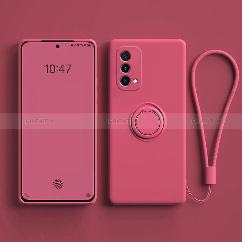 Custodia Silicone Ultra Sottile Morbida Cover con Magnetico Anello Supporto S01 per Oppo A54 5G Rosa Caldo