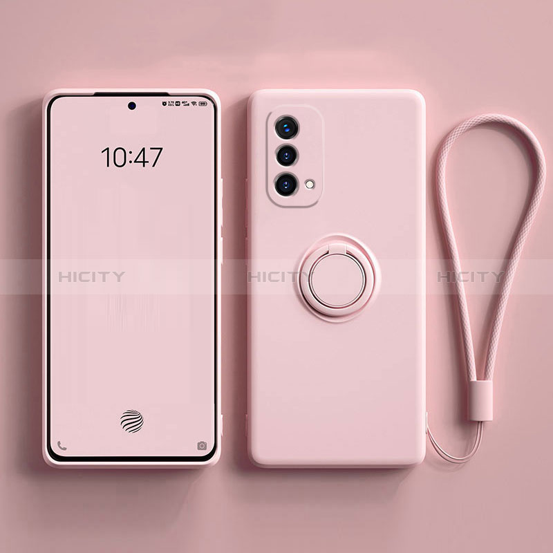 Custodia Silicone Ultra Sottile Morbida Cover con Magnetico Anello Supporto S01 per Oppo A74 5G Rosa