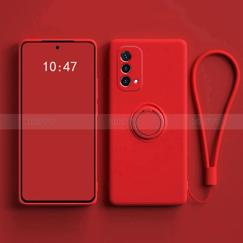 Custodia Silicone Ultra Sottile Morbida Cover con Magnetico Anello Supporto S01 per Oppo A74 5G Rosso