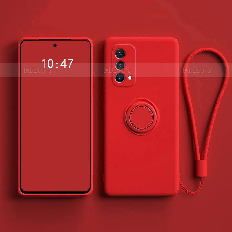 Custodia Silicone Ultra Sottile Morbida Cover con Magnetico Anello Supporto S01 per Oppo A93 5G Rosso