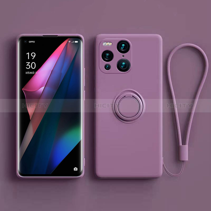 Custodia Silicone Ultra Sottile Morbida Cover con Magnetico Anello Supporto S01 per Oppo Find X3 5G