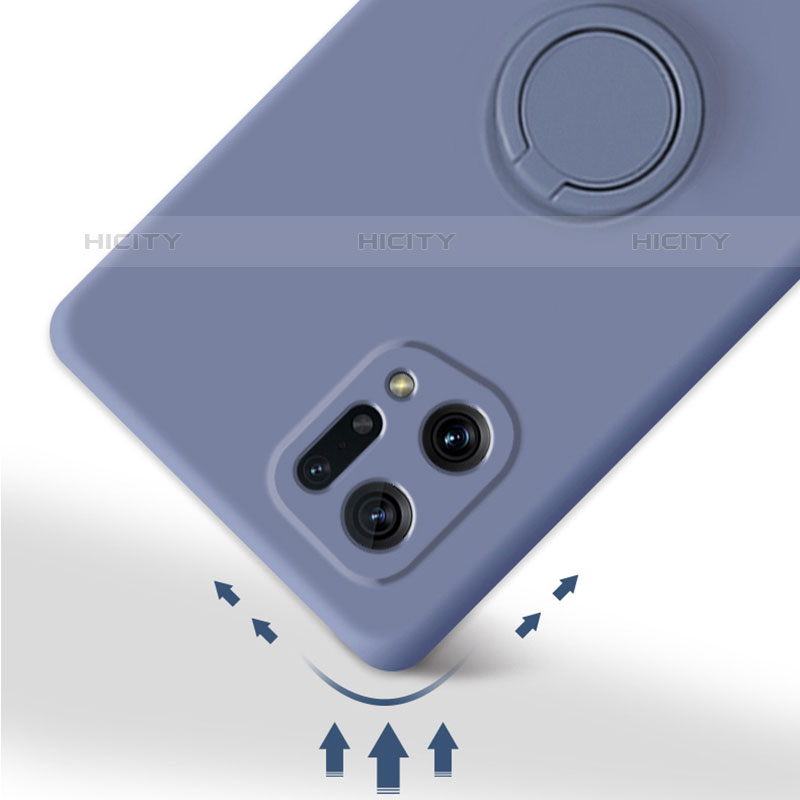 Custodia Silicone Ultra Sottile Morbida Cover con Magnetico Anello Supporto S01 per Oppo Find X5 Pro 5G