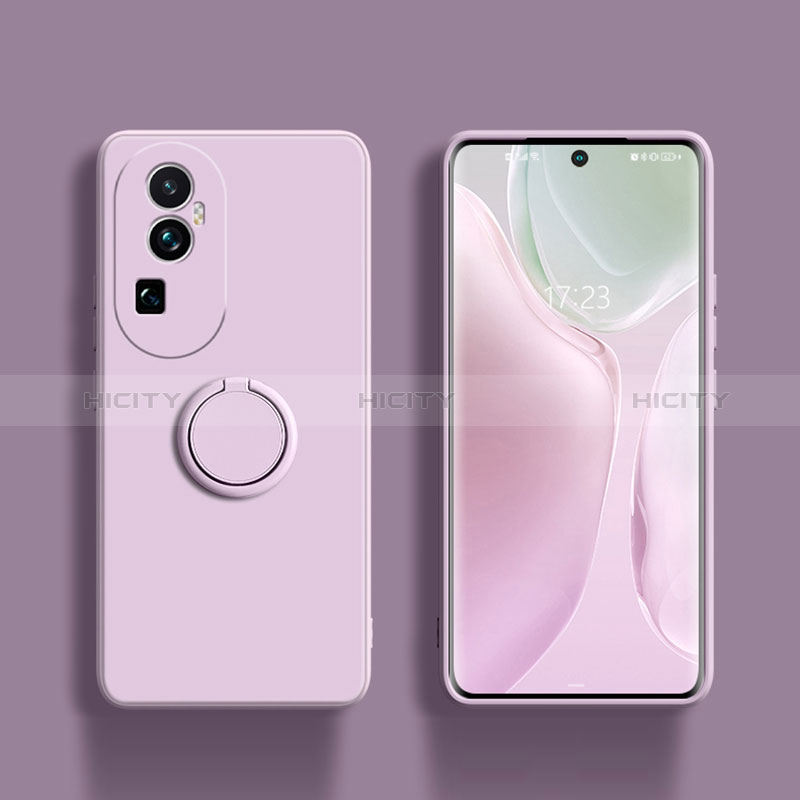 Custodia Silicone Ultra Sottile Morbida Cover con Magnetico Anello Supporto S01 per Oppo Reno10 Pro+ Plus 5G Lavanda