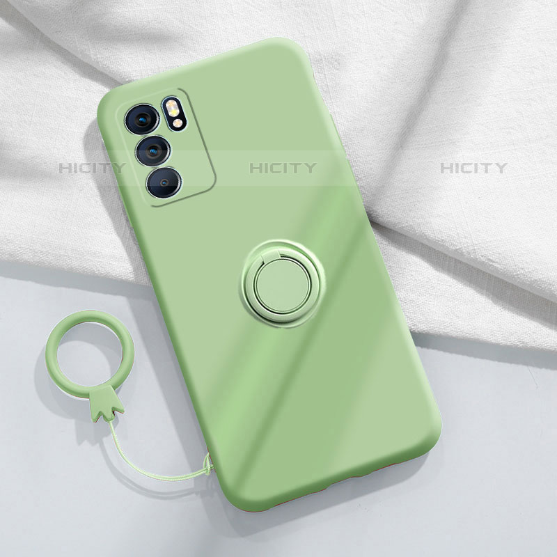 Custodia Silicone Ultra Sottile Morbida Cover con Magnetico Anello Supporto S01 per Oppo Reno6 5G Verde Pastello