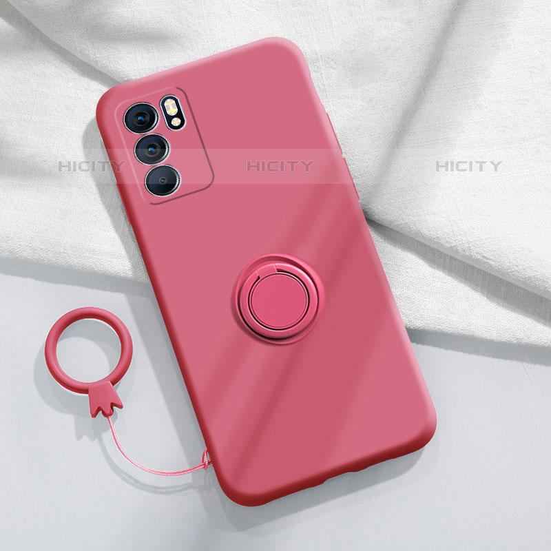 Custodia Silicone Ultra Sottile Morbida Cover con Magnetico Anello Supporto S01 per Oppo Reno6 Pro 5G India Rosa Caldo