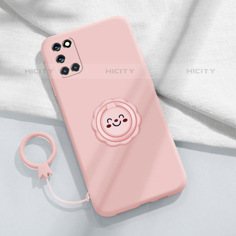 Custodia Silicone Ultra Sottile Morbida Cover con Magnetico Anello Supporto S01 per Oppo Reno6 Pro 5G Rosa