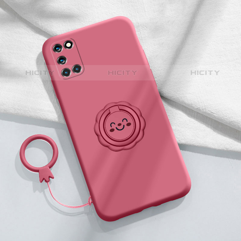 Custodia Silicone Ultra Sottile Morbida Cover con Magnetico Anello Supporto S01 per Oppo Reno6 Pro 5G Rosa Caldo