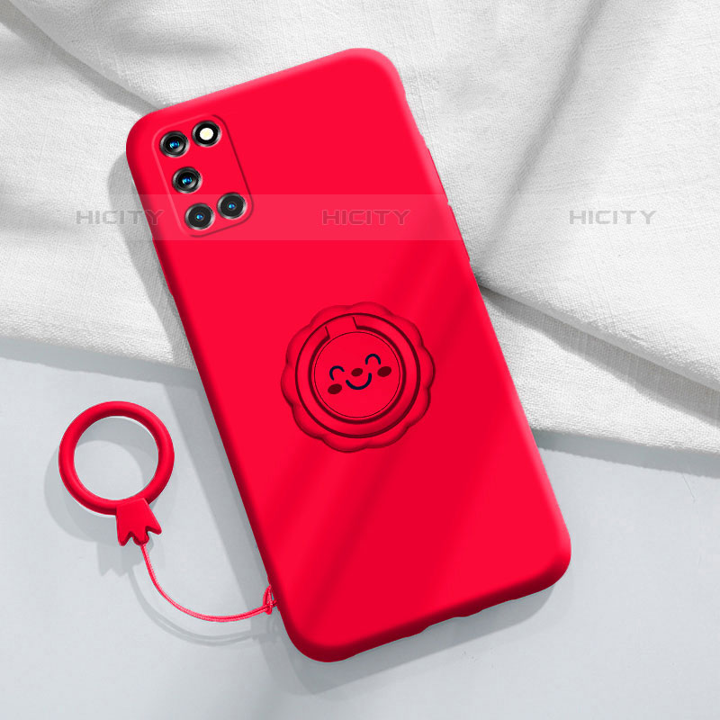 Custodia Silicone Ultra Sottile Morbida Cover con Magnetico Anello Supporto S01 per Oppo Reno6 Pro 5G Rosso