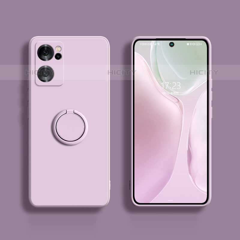 Custodia Silicone Ultra Sottile Morbida Cover con Magnetico Anello Supporto S01 per Oppo Reno7 SE 5G Lavanda