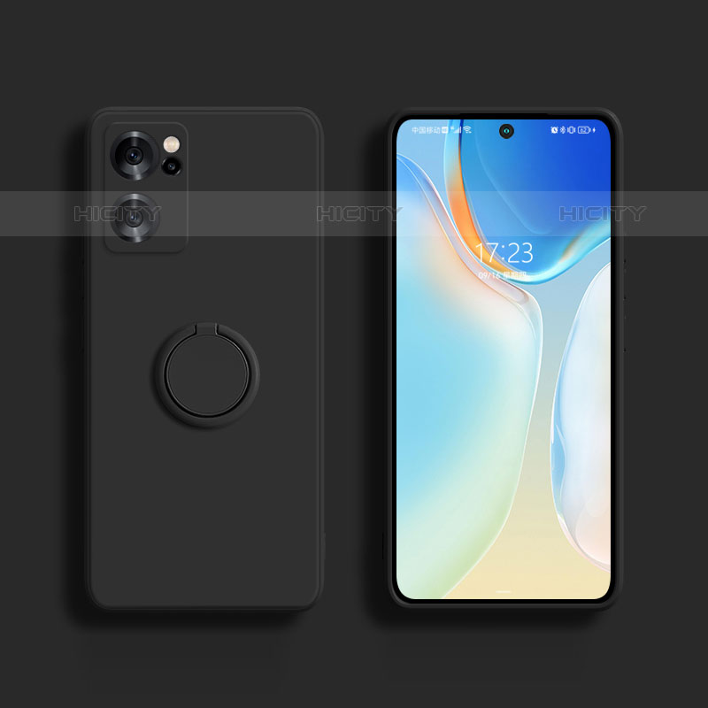 Custodia Silicone Ultra Sottile Morbida Cover con Magnetico Anello Supporto S01 per Oppo Reno7 SE 5G Nero