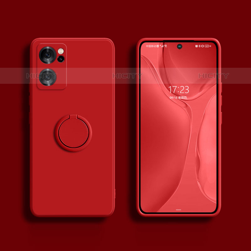 Custodia Silicone Ultra Sottile Morbida Cover con Magnetico Anello Supporto S01 per Oppo Reno7 SE 5G Rosso